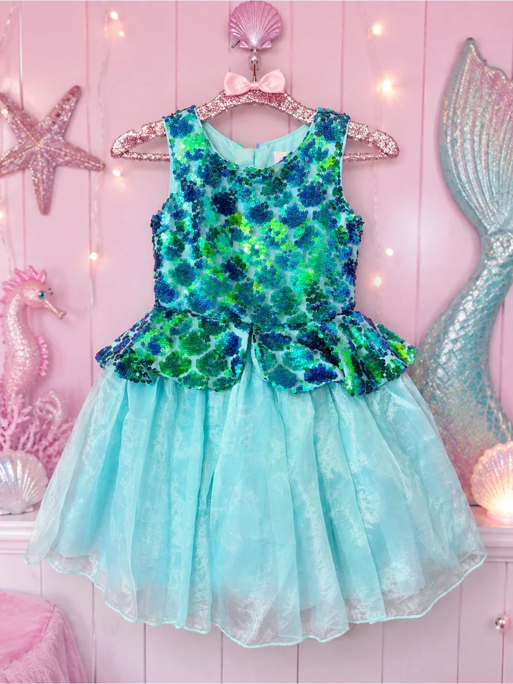 Disney Store Ariel Little Mermaid Reversible Sequin Princess Costume Dress 5/6